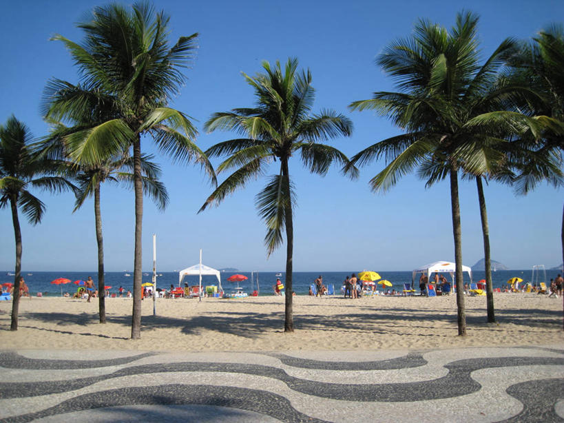 横图,室外,白天,度假,海洋,美景,棕榈树,弯曲,遮阳伞,地形,景观,水平线,人行道,风景,自然,夏天,景色,摄影,自然风光,科巴卡巴纳海滩,海滩,彩图