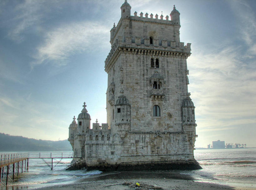 无人,横图,室外,白天,水,建筑,葡萄牙,首都,文艺复兴,历史,里斯本,摄影,明亮,要塞,潮汐,彩图