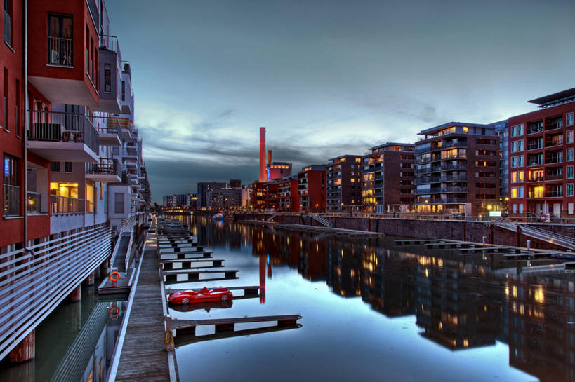 无人,横图,室外,消失点,多云,城市,建筑,德国,反射,摄影,宁静,协调,运河,法兰克福,黑森州,彩图