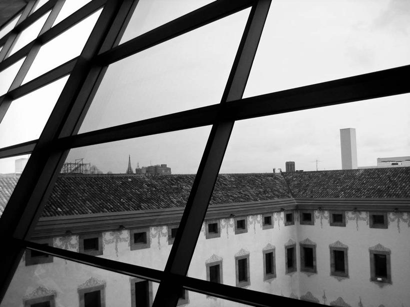 无人,横图,黑白,室内,白天,窗户,建筑,西班牙,巴塞罗那,屋顶,现代,摄影,回廊,反差,旅行