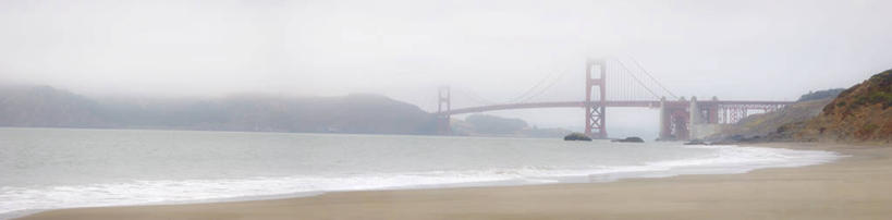 无人,横图,全景,室外,白天,山,雾,海岸线,海湾,联系,摄影,吊桥,金门大桥,海滩,彩图