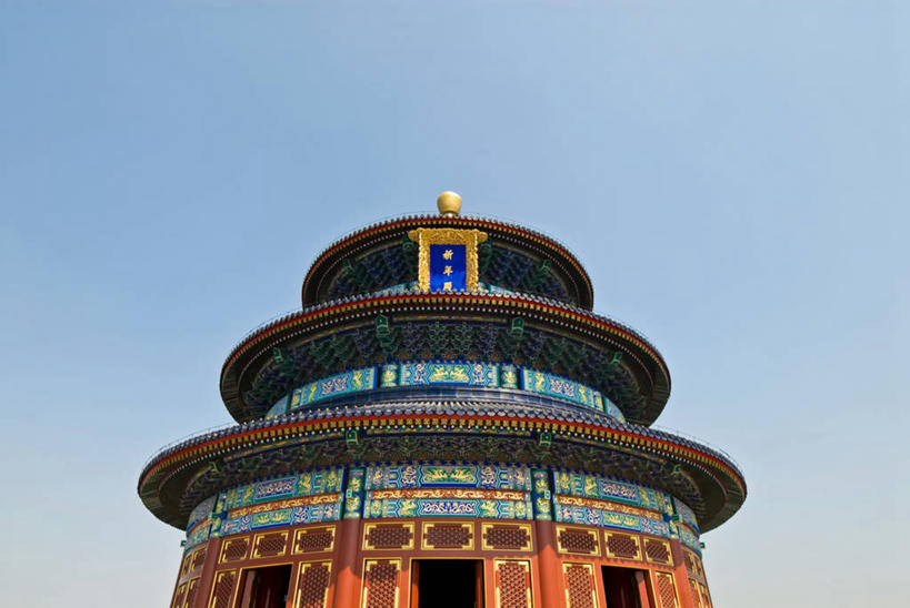 无人,天坛,横图,室外,白天,仰视,建筑,北京,对称,首都,摄影,宗教,中国文化,万里无云,彩图,低角度拍摄,旅行