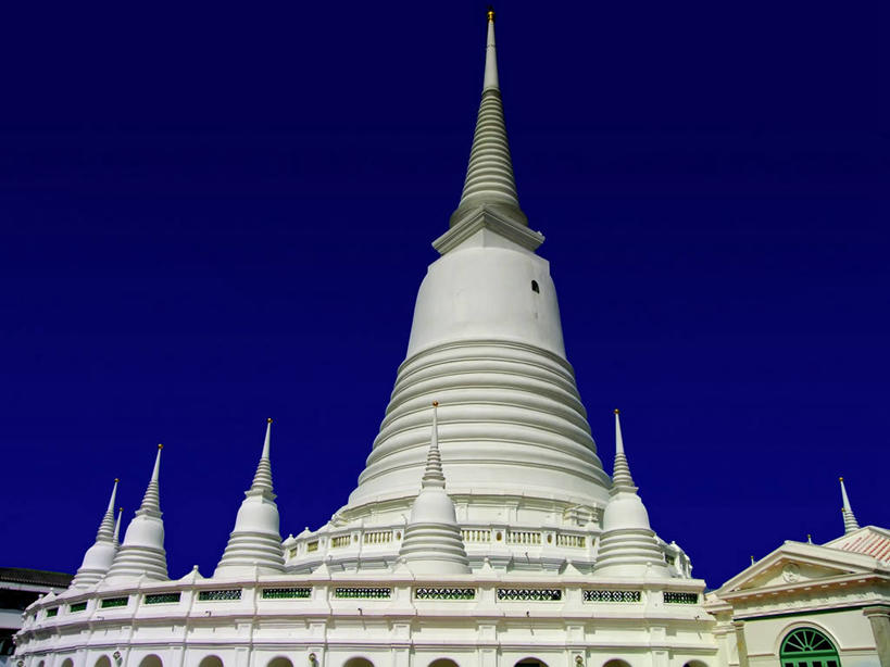 无人,横图,室外,白天,仰视,建筑,曼谷,泰国,尖顶,首都,佛塔,摄影,宗教,万里无云,彩图,低角度拍摄