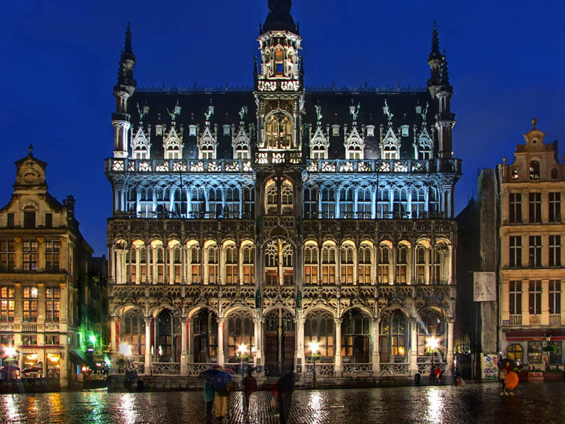 无人,广场,横图,室外,夜晚,城市,建筑,对称,首都,历史,摄影,照亮,布鲁塞尔,彩图,联合国教科文组织