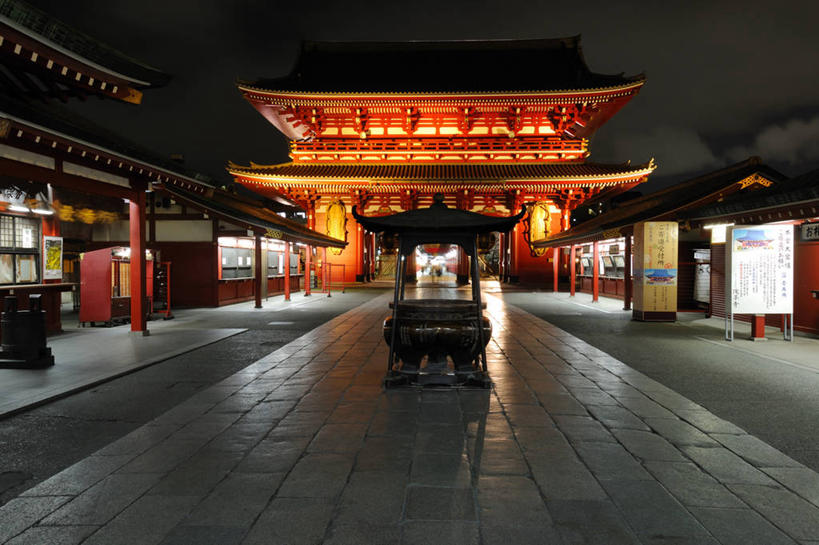 无人,寺庙,横图,室外,夜晚,建筑,日本文化,首都,宝塔,摄影,佛教,照亮,浅草观音寺,彩图