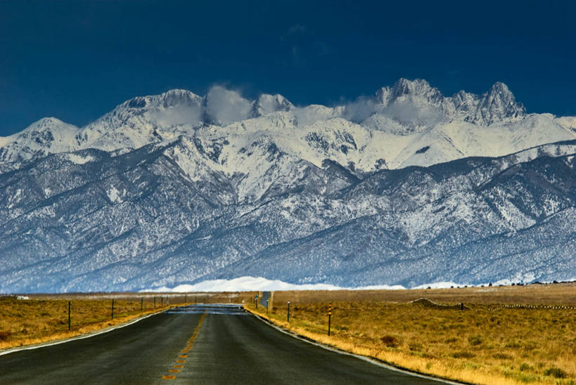 无人,横图,室外,白天,山脉,雪山,公路,美国,田地,风景,摄影,科罗拉多州,大沙丘国家公园,彩图