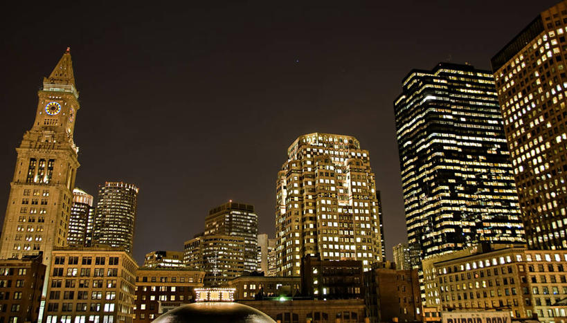 无人,横图,室外,夜晚,夜生活,天际线,建筑,摩天大楼,美国,塔,现代,摄影,照亮,市区,波士顿,彩图