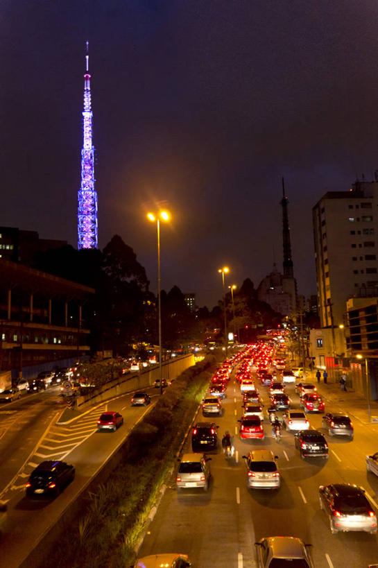 竖图,俯视,航拍,室外,夜晚,公路,汽车,光,交通,摄影,鸟瞰,圣保罗,彩图,高角度拍摄