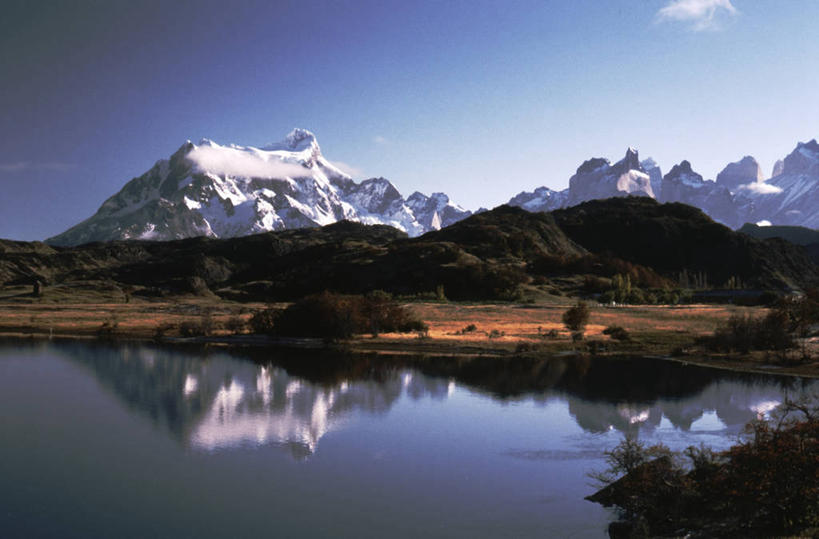 无人,横图,俯视,航拍,室外,白天,旅游,森林,山,水,雪,智利,地形,蓝色,风景,天空,自然,摄影,鸟瞰,敲诊槌,潟湖,彩图,高角度拍摄,旅行