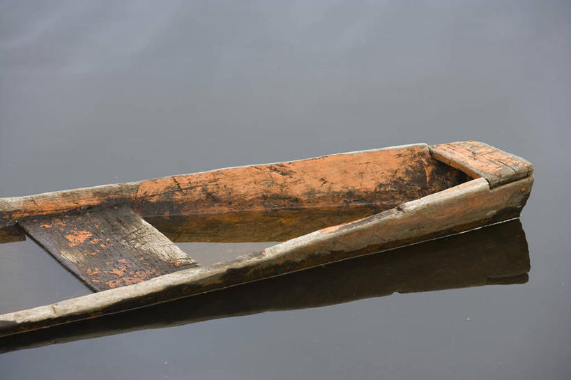 无人,横图,俯视,室外,特写,白天,森林,水,船,漂浮,反射,自然,运输,摄影,宁静,环境,不幸,清新,彩图,高角度拍摄,损失,雨林