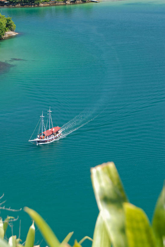 无人,竖图,俯视,室外,白天,海洋,水,船,叶子,巴西,自然,船尾波,南美,运输,摄影,环境,彩图,高角度拍摄,旅行