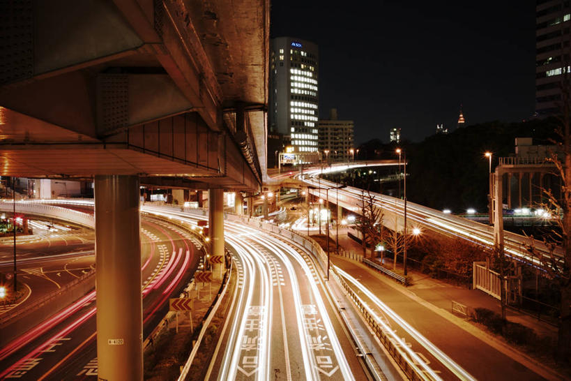 无人,横图,室外,夜晚,长时间曝光,城市,建筑,东京,日本,亚洲,桥,首都,联系,天空,运输,摄影,迅速,照亮,东亚,本州,关东地方,本州岛,日本国,东京都,赤坂,金融区,彩图