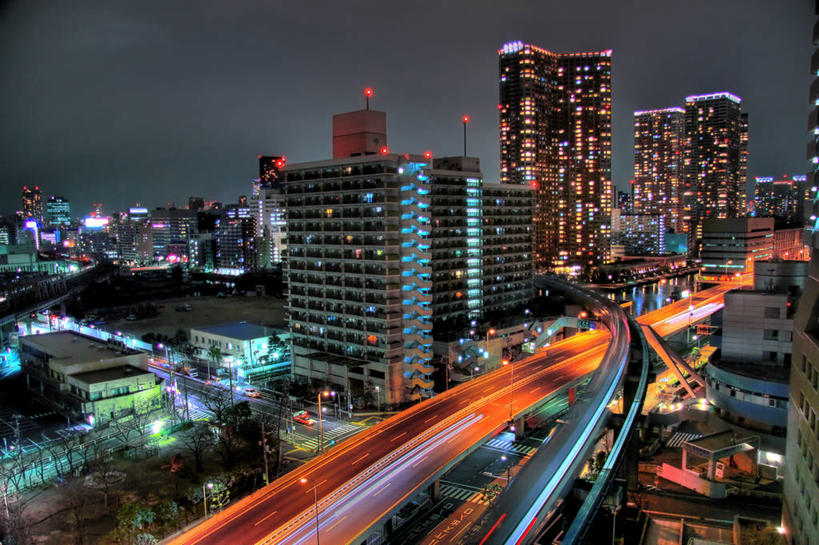 无人,横图,俯视,室外,夜晚,长时间曝光,度假,美景,城市风光,城市,路,摩天大楼,东京,日本,日本文化,景观,首都,娱乐,享受,休闲,景色,放松,摄影,迅速,照亮,品川,彩图,高角度拍摄