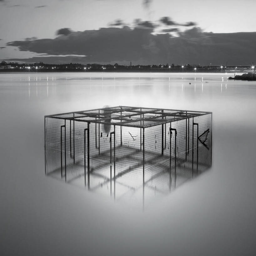 无人,竖图,黑白,室外,渔业,葡萄牙,反射,云,笼子,天空,自然,黄昏,摄影,照亮