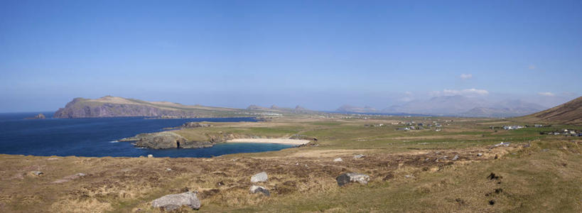 无人,横图,全景,俯视,室外,白天,旅游,度假,海洋,美景,山,水,爱尔兰,欧洲,地形,景观,娱乐,风景,天空,自然,春天,享受,休闲,景色,放松,季节,摄影,宁静,西欧,自然风光,芒斯特省,爱尔兰共和国,丁格尔半岛,凯里郡,芒斯特,劳斯郡,彩图,高角度拍摄,半岛