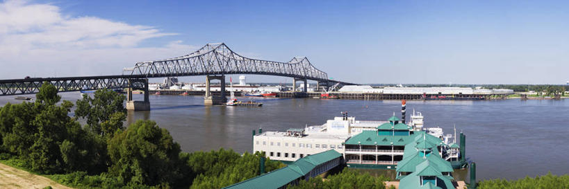 无人,横图,全景,室外,白天,赌博,运气,风险,河流,水,城市,建筑,美国,河岸,云,桥,联系,树,天空,赌场,摄影,北美,路易斯安那州,密西西比河,机会,悬臂桥,彩图