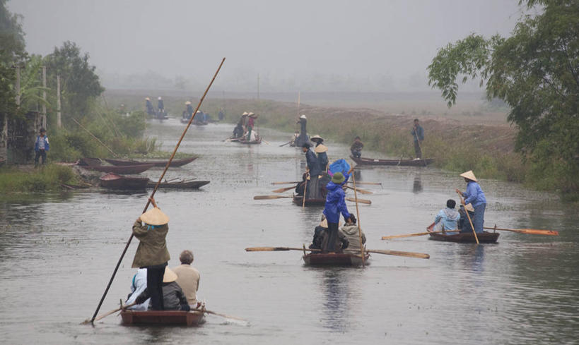 划船,横图,室外,白天,旅途,河流,水,船,越南,亚洲,许多人,树,一群人,摄影,桨,彩图,旅行,舢板