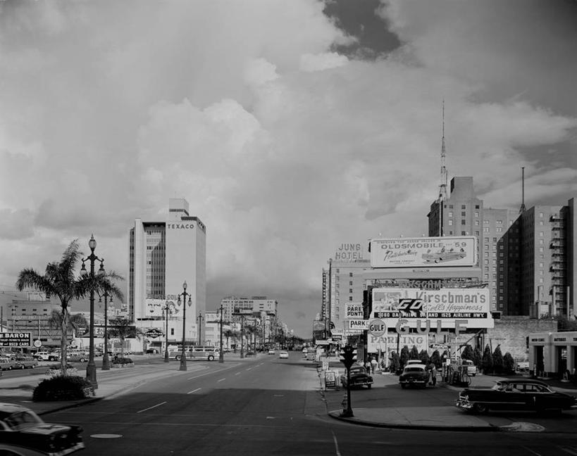 无人,横图,黑白,室外,白天,天际线,城市,建筑,街道,美国,布告栏,摄影,路易斯安那州