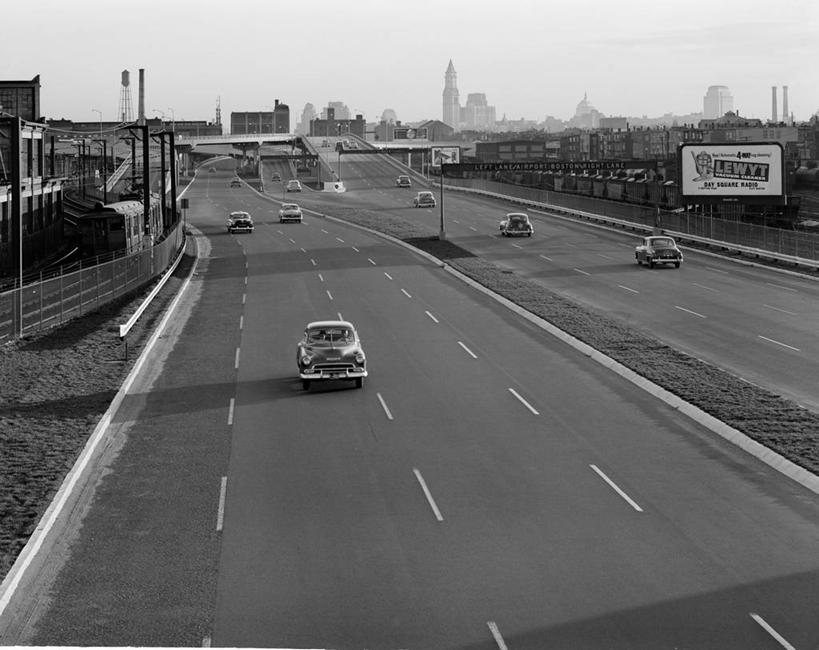 无人,横图,俯视,黑白,室外,白天,旅途,道路,路,公路,汽车,美国,交通,摄影,透视图,波士顿,马萨诸塞,马路,高角度拍摄