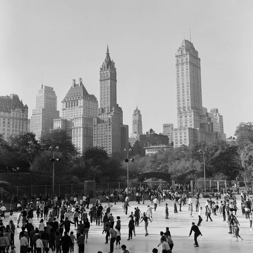公园,竖图,方图,黑白,室外,白天,旅游,滑冰,天际线,建筑,摩天大楼,纽约,美国,许多人,一群人,摄影,群众,中央公园,溜冰场,冬季运动,休闲活动