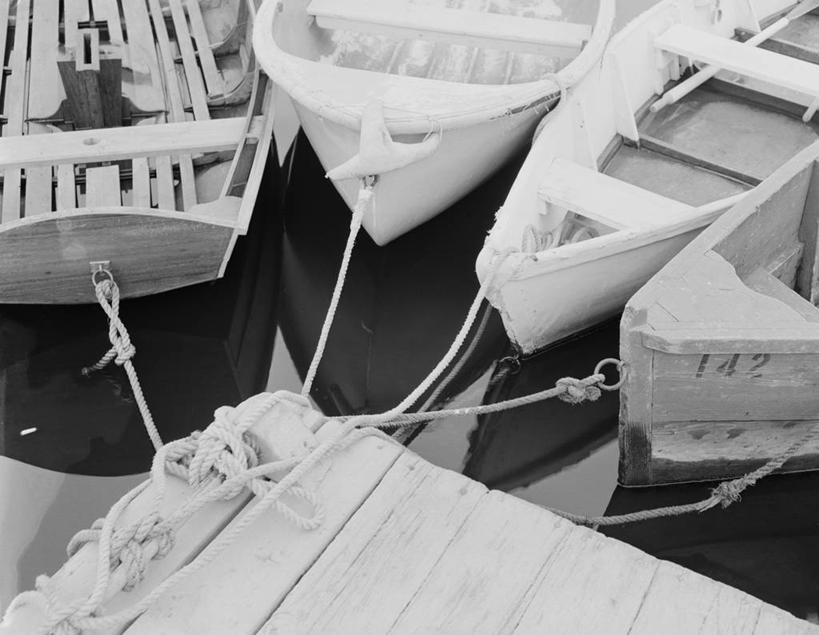 划船,划艇,无人,码头,横图,俯视,黑白,室外,白天,湖,美国,停靠,古典,绳子,摄影,停泊,康涅狄格州,费尔菲尔德,彩图,高角度拍摄