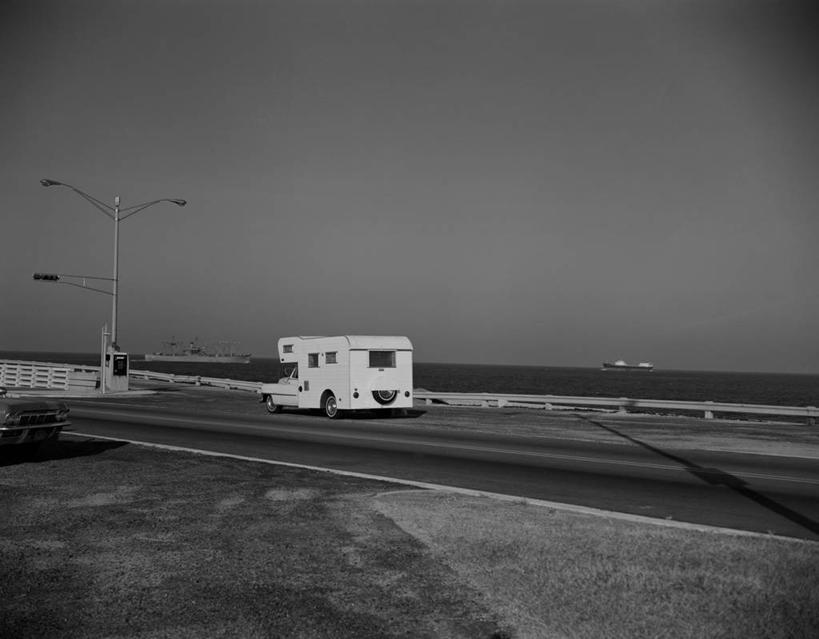 无人,横图,黑白,室外,白天,海洋,公路,船,美国,隧道,水平线,桥,联系,运输,摄影,维吉尼亚,切萨皮克湾桥,旅行