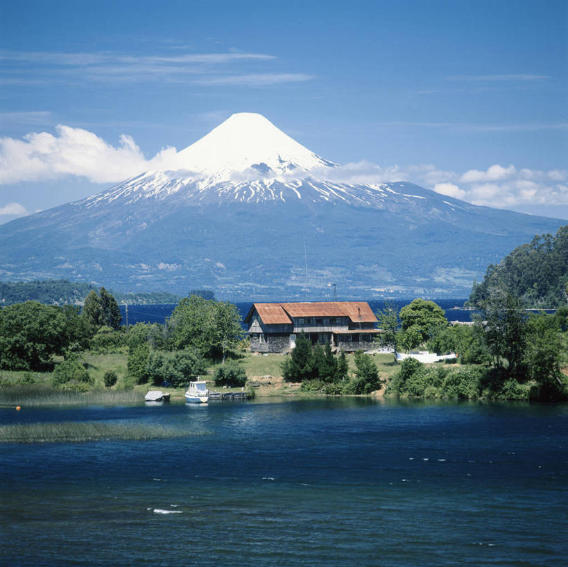 无人,横图,竖图,室外,白天,湖,火山,雪山,智利,地形,树,风景,摄影,活火山,彩图