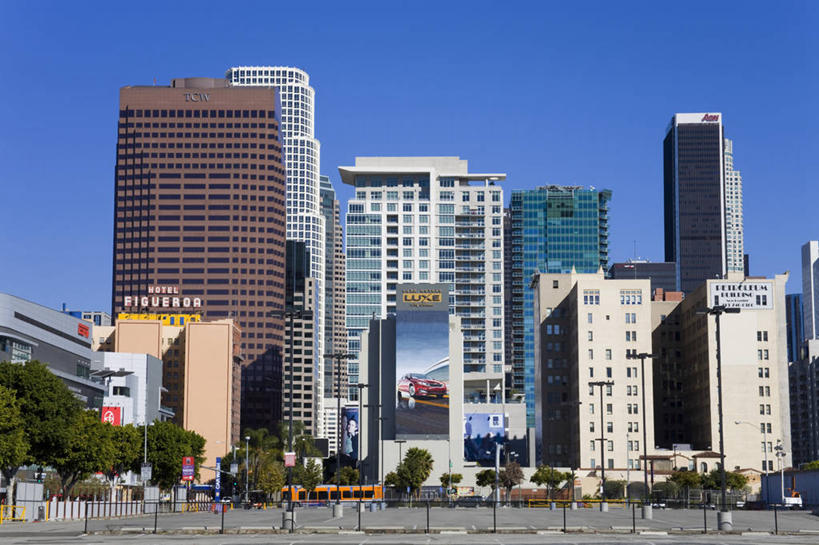 无人,横图,室外,白天,天际线,城市,建筑,路,摩天大楼,美国,塔,现代,摄影,北美,北美洲,加利福尼亚,美洲,加州,洛杉矶,加利福尼亚州,万里无云,金州,黄金州,北亚美利加洲,亚美利加洲,天使之城,彩图,县治,洛杉矶县,美利坚合众国,洛城