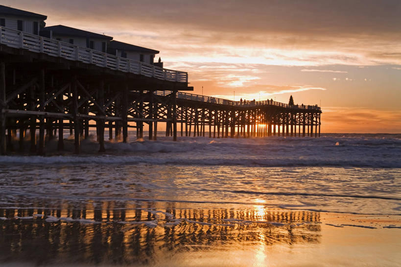 无人,码头,横图,室外,旅游,度假,海洋,日落,水,建筑,酒店,美国,反射,云,天空,自然,黄昏,波浪,摄影,太平洋,加利福尼亚,华贵,剪影,圣地牙哥市,潮汐,圣迭戈县,海滩,彩图,旅行