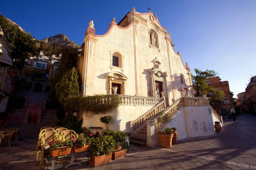 无人,横图,室外,白天,建筑,意大利,古城,摄影,西西里,意大利文化,陶尔米纳,大教堂广场,彩图,大教堂