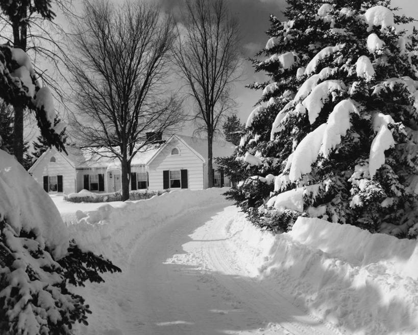 无人,横图,黑白,室外,白天,雪,窗户,建筑,路,阴影,房屋,冬天,车道,天气,树,天空,自然,寒冷,季节,摄影,住房,扫雪车