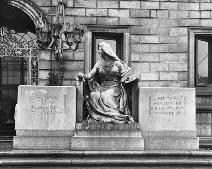 无人,模特,图书馆,坐,横图,黑白,室外,白天,窗户,雕塑,美国,雕像,文字,砖墙,摄影,英文字母,北美,波士顿,马萨诸塞,大写字母,模特儿