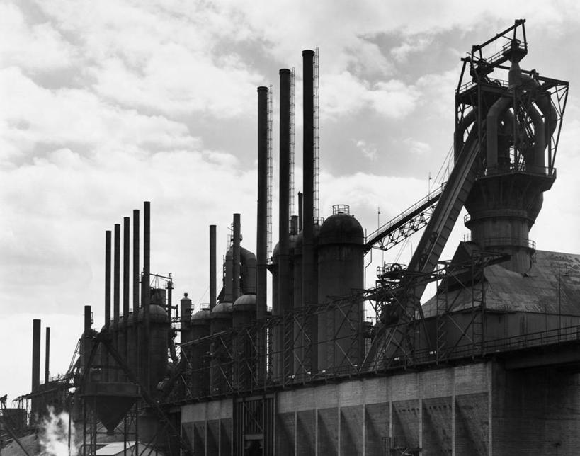 无人,工厂,横图,黑白,室外,白天,烟囱,铁,金属,云,天空,工业,摄影,鼓风炉,钢厂