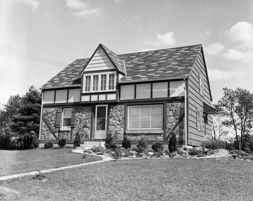 无人,横图,黑白,室外,白天,草坪,建筑,木材,房屋,草,树,天空,摄影,住房