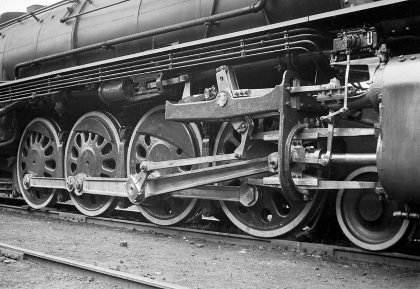 无人,横图,黑白,室外,特写,白天,零件,技术,路,铁路,火车,轨道,交通,铁轨,古典,车轮,发动机,运输,摄影,怀旧,部件,记忆,蒸汽机车,活塞,活塞零件