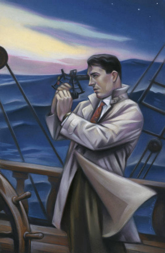 成年人,中年人,一个人,商务人士,商务男性,站,竖图,插画,室外,衬衫,商务,数码,科技,海洋,船,仅一个男性,仅一个人,仅一个中年男性,阴影,套装,网络,高光,几何,计算机图形,合成,图画,方向,蜡笔画,画,黄昏,看,运输,航海,电脑合成图,数码合成图,专心,准确,合成图,客船,六分仪,商务装,漫画,工薪阶层,写实,具体,具象,冒险,男人,男性,中年男性,白领,上班族,彩图,衬衣,旅行