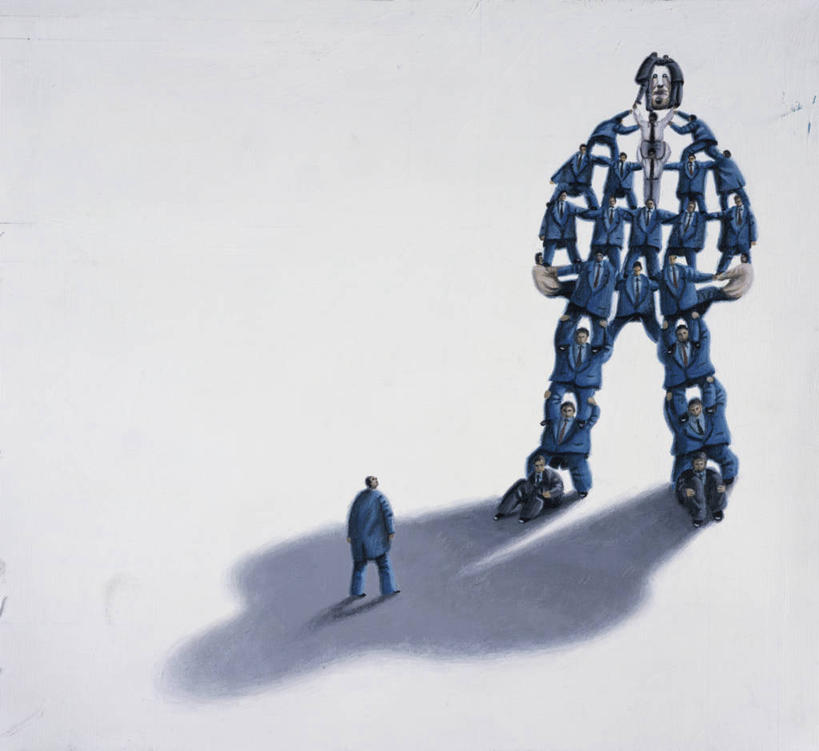 成年人,人群,站,横图,插画,数码,科技,对抗,阴影,灰色背景,套装,网络,许多人,高光,几何,计算机图形,合成,图画,画,灰色,一群人,幽默,电脑合成图,数码合成图,简单,合成图,漫画,写实,具体,具象,支配,一致,想法,手牵手,彩图,拟人,讽刺画