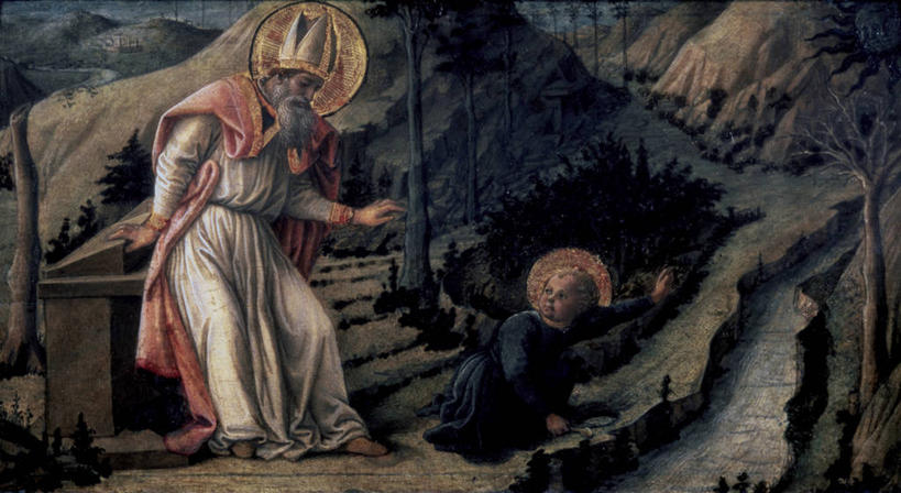 儿童,成年人,两个人,横图,插画,室外,白天,绘画,数码,科技,光晕,山,指,阴影,艺术,网络,长袍,高光,几何,计算机图形,古典,文艺复兴,合成,图画,指点,文化,画,工艺品,品味,手势,宗教,指导,美术,电脑合成图,数码合成图,高雅,指向,基督,基督教,合成图,天主教,耶稣,漫画,救世主,写实,具体,具象,美学,基利斯督,弥赛亚,默西亚,圣人,灵性,圣奥古斯丁,男孩,男人,跪着,彩图,打手势