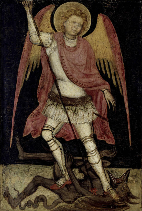 成年人,一个人,站,竖图,插画,室内,成功,数码,科技,光晕,意大利,威尼斯,仅一个男性,阴影,黑色背景,网络,高光,几何,计算机图形,合成,图画,拿着,画,虚构,力量,死亡,电脑合成图,数码合成图,基督教,合成图,打斗,漫画,矛,魔鬼,哥特式风格,写实,具体,具象,大天使,彩图,圣米迦勒