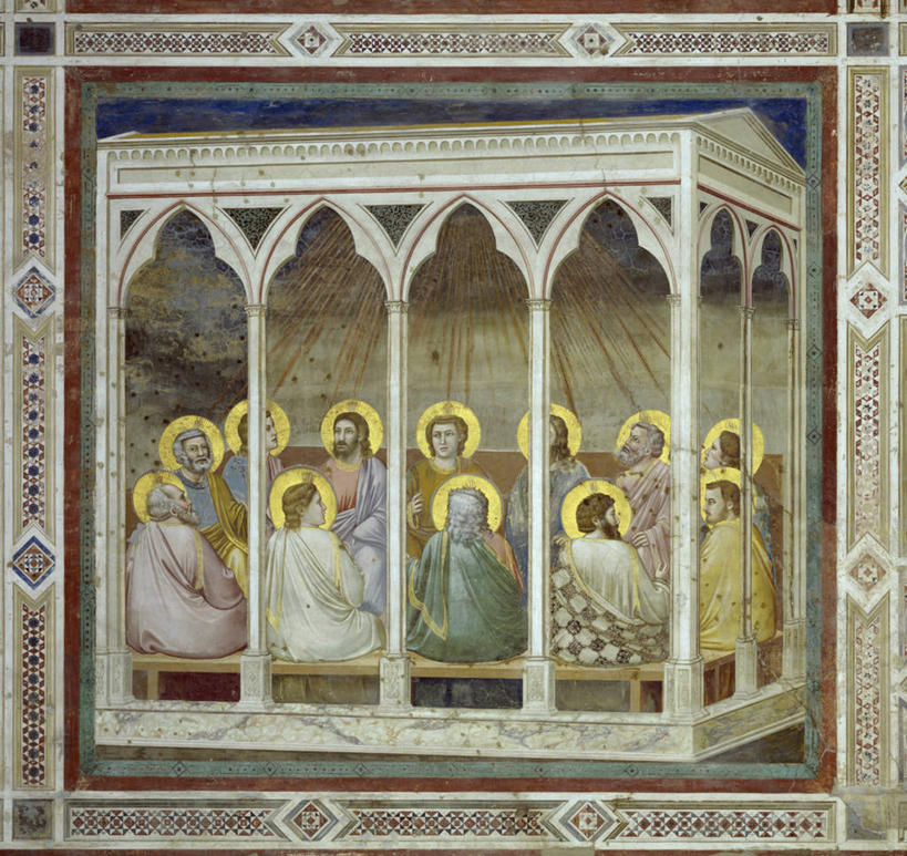 成年人,人群,坐,横图,方图,插画,室内,白天,数码,科技,建筑,意大利,阴影,网络,拱门,许多人,高光,几何,计算机图形,文艺复兴,合成,图画,壁画,画,一群人,宗教,电脑合成图,数码合成图,基督教,合成图,漫画,写实,具体,具象,使徒,圣人,帕多瓦,彩图,圣灵降临节