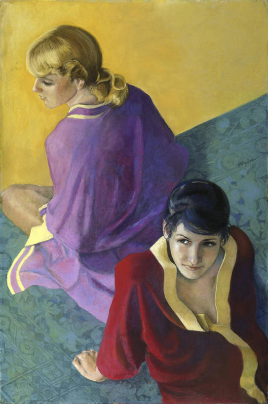 成年人,一个人,两个人,坐,竖图,俯视,插画,室内,爱情,绘画,友谊,数码,科技,仅一个年轻女性,仅一个女性,仅一个人,阴影,艺术,网络,高光,几何,计算机图形,古典,浪漫,合成,图画,文化,蜡笔画,画,工艺品,靠,靠着,品味,温暖,温馨,恩爱,放松,恋人,生活方式,美术,电脑合成图,数码合成图,和睦,高雅,合成图,同性恋,漫画,写实,具体,具象,美学,美术工艺,年轻女性,女人,女性,年轻人,情侣,彩图,高角度拍摄,浴衣,伴侣,融洽