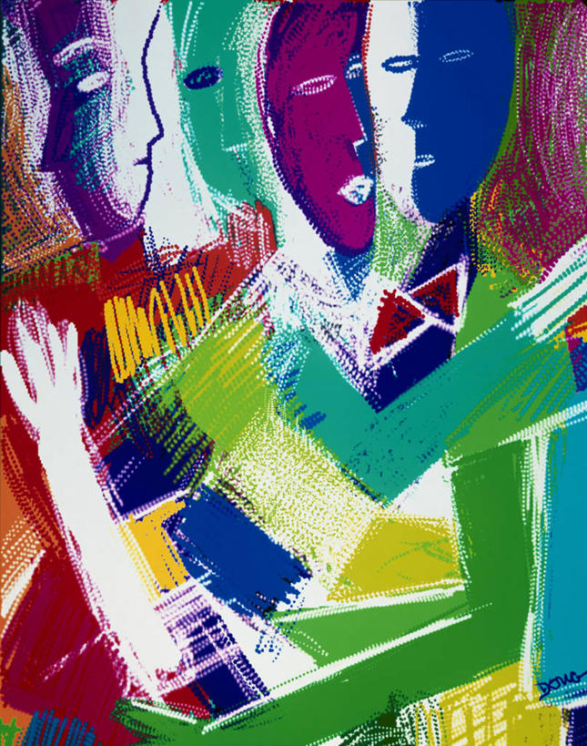 手,竖图,插画,数码,科技,五个人,对抗,阴影,网络,高光,几何,计算机图形,合成,图画,现代,画,面对面,人体,电脑合成图,数码合成图,合成图,身份,漫画,计算机制图,写实,具体,具象,争论,半身,彩图