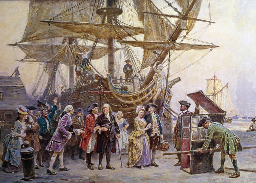 帆船,成年人,人群,科学家,站,横图,插画,室外,白天,绘画,数码,科技,阴影,正装,艺术,网络,许多人,高光,几何,计算机图形,古典,合成,图画,历史,文化,画,工艺品,品味,一群人,轿子,运输,美术,电脑合成图,数码合成图,高雅,享乐,科研人员,合成图,抵达,问候,研究者,合伙,漫画,富兰克林,本杰明.富兰克林,美国文化,科学研究者,写实,具体,具象,美学,哲学家,政治家,发明家,外交家,男人,女人,科学工作者,彩图,传统服装,海港,过去