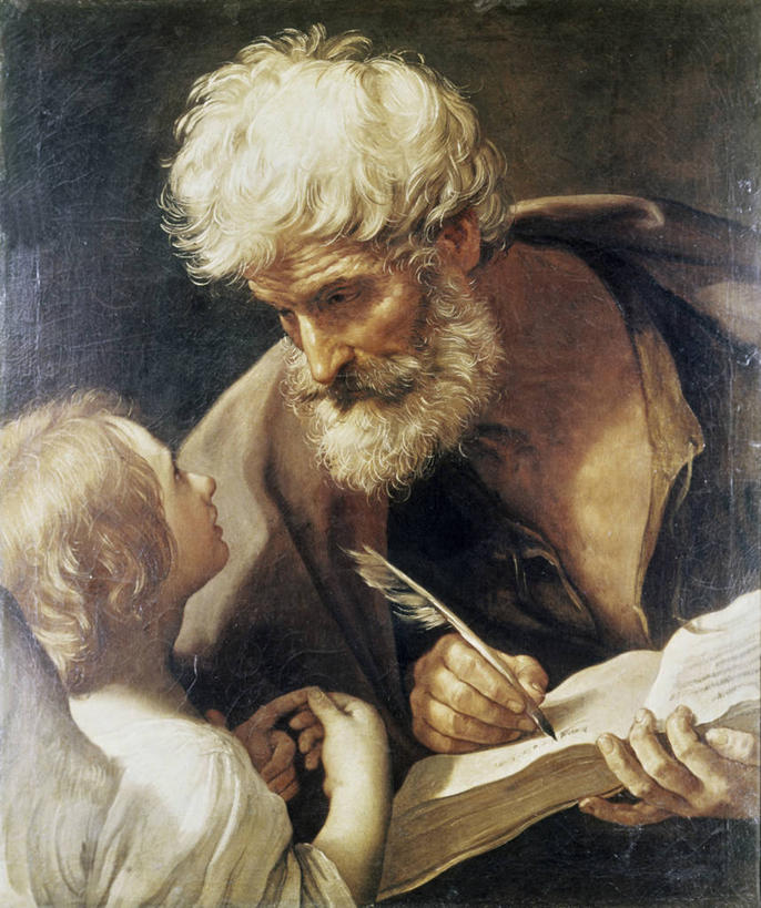 成年人,脸,头,脸颊,胡须,两个人,竖图,插画,正面,侧面,数码,科技,天使,写,阴影,网络,高光,几何,计算机图形,合成,图画,拿着,肩膀,画,面对面,宗教,灵感,鹅毛笔,电脑合成图,数码合成图,基督教,合成图,耳语,漫画,巴洛克风格,写实,具体,具象,圣人,灵性,男人,头部,胡子,络腮胡,脸部,脸蛋,面部,书,半身,彩图,传统服装