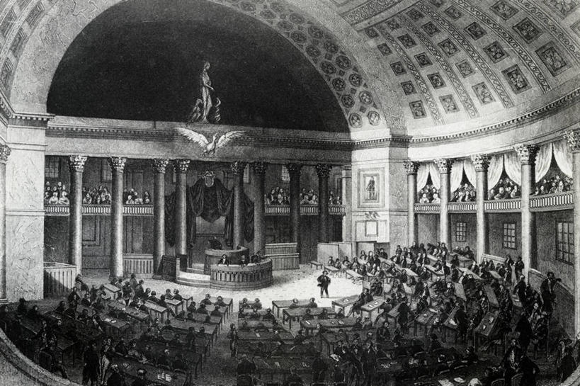 横图,插画,室内,白天,数码,科技,天花板,椅子,雕塑,阴影,会议,网络,雕像,柱子,长椅,许多人,高光,几何,计算机图形,合成,图画,历史,画,一群人,电脑合成图,数码合成图,合成图,政治,漫画,美国文化,写实,具体,具象,彩图,国会