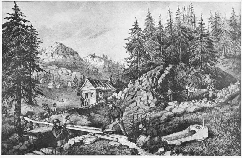 成年人,人群,横图,黑白,插画,室外,白天,采矿业,数码,科技,森林,山,美国,阴影,印刷,网络,铲子,房屋,金矿,许多人,高光,几何,计算机图形,合成,图画,画,树,一群人,职业,电脑合成图,数码合成图,合成图,加利福尼亚,合伙,漫画,美国文化,矿工,写实,具体,具象,探险家,男人