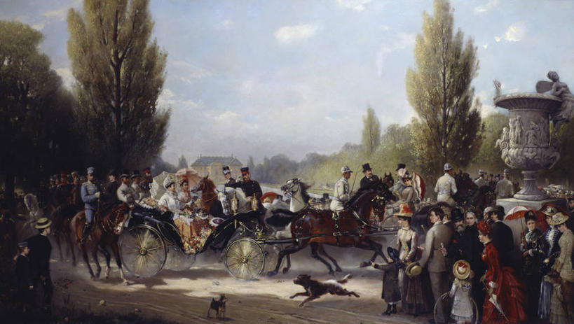 儿童,成年人,人群,公园,坐,横图,插画,室外,白天,绘画,数码,科技,狗,马,日光,四只,骑马,阴影,朦胧,模糊,艺术,网络,马车,许多人,高光,几何,计算机图形,古典,合成,图画,历史,文化,画,工艺品,品味,一群人,观看,美术,电脑合成图,数码合成图,权威,高雅,合成图,手艺,漫画,德国文化,皇室,写实,具体,具象,美学,波茨坦,美术工艺,男孩,男人,女孩,女人,彩图,密特里达提六世