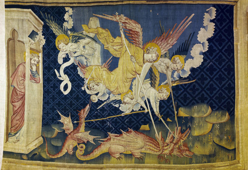 成年人,站,横图,插画,室外,白天,绘画,数码,科技,纺织品,天使,阴影,节日,艺术,网络,龙,半空,高光,几何,计算机图形,古典,合成,图画,历史,文化,飞,画,动物,工艺品,品味,祈祷,两只,健康,许愿,宗教,信仰,纪念,祈求,美术,死亡,电脑合成图,数码合成图,高雅,基督教,合成图,天主教,打斗,漫画,矛,杀害,写实,具体,具象,美学,邪恶,美术工艺,挂毯,大天使,平安,男人,女人,彩图,圣米迦勒