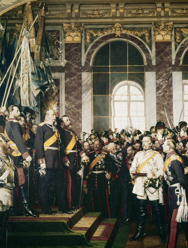 成年人,宫殿,竖图,插画,室内,白天,绘画,数码,科技,窗户,楼梯,旗帜,法国,巴黎,士兵,阴影,正装,艺术,军事,网络,首都,许多人,高光,几何,计算机图形,古典,合成,图画,历史,文化,画,工艺品,品味,一群人,武器,美术,电脑合成图,数码合成图,权威,高雅,合成图,政府,军服,宣誓,政治,群众,漫画,德国文化,皇室,凡尔赛,写实,具体,具象,美学,俾斯麦,政治家,彩图,军官,帝国,上层阶级