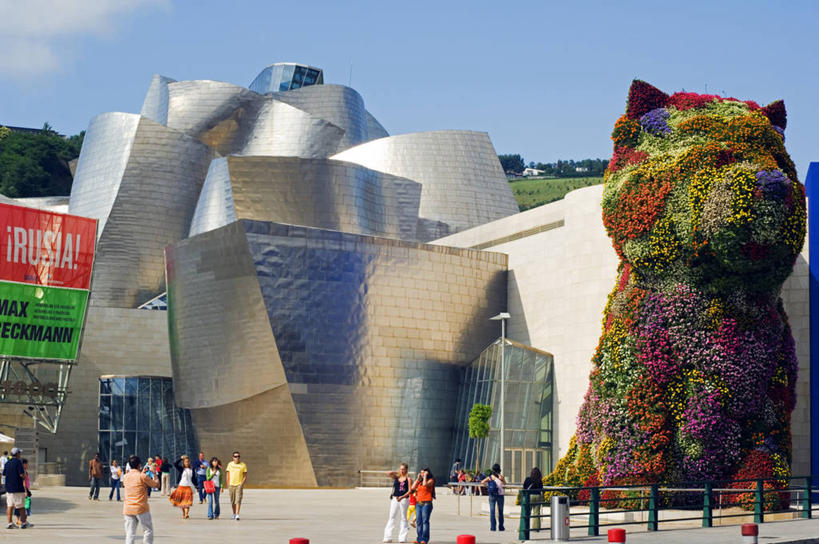 无人,设计师,博物馆,横图,室外,河流,日落,西班牙,欧洲,反射,黄昏,摄影,美术馆,巴斯克自治区,毕尔巴鄂,古根汉姆博物馆,彩图